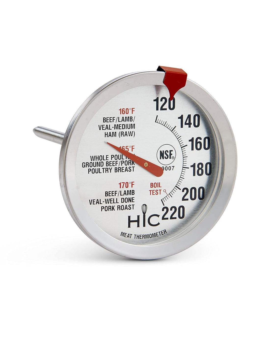 HIC Roasting Meat Poultry Ham Turkey Grill Thermometer, Oven Safe, Large 2-Inch Easy-Read Face, Stainless Steel Stem and Housing
