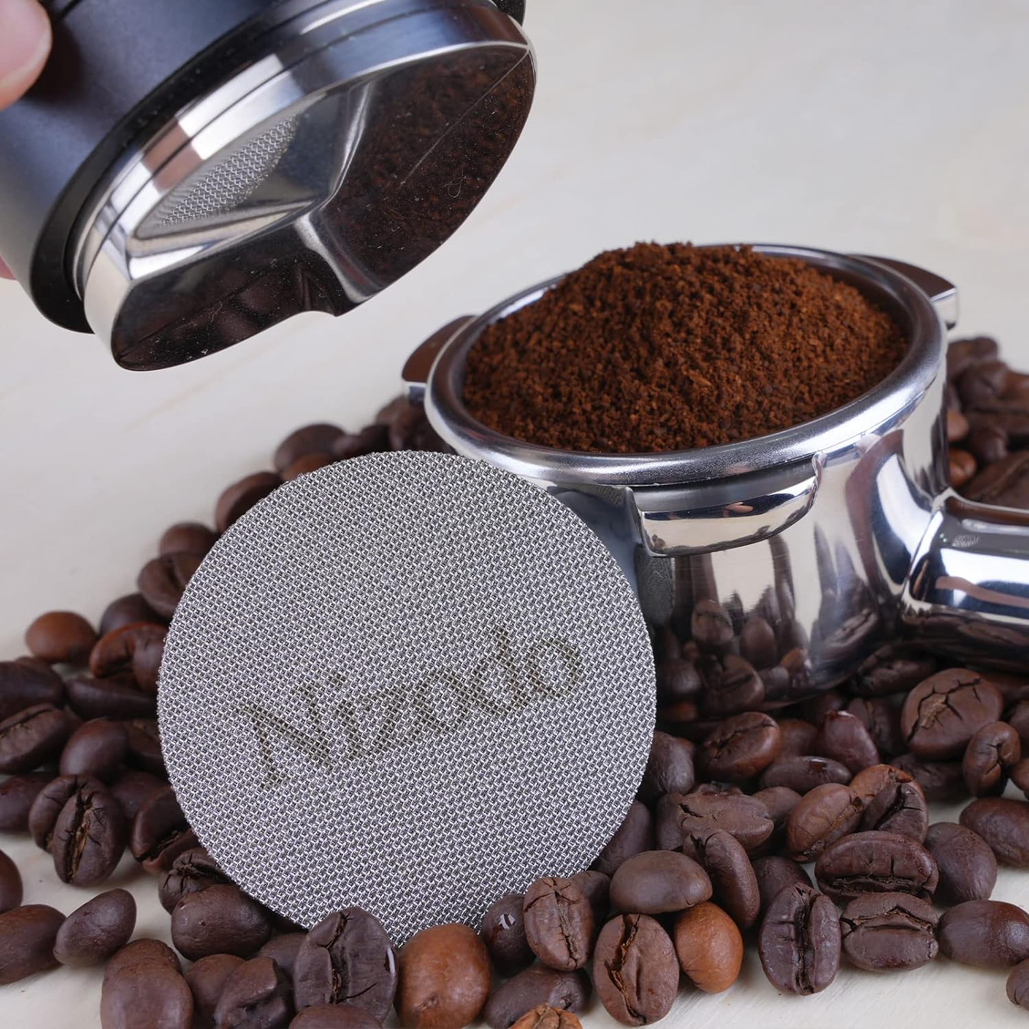 Nizodo 53mm Espresso Coffee Distributor & Tamper, Coffee Distributor Tool 54mm Tamper Dual Head Coffee Leveler Adjustable Depth Fits for 54mm Portafilter, Espresso Hand Tampers Accessories
