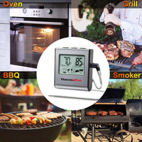 ThermoPro TP-16 Large LCD Digital Cooking Kitchen Thermometer for Food, BBQ, Grill, Meat, Oven, Smoker with Stainless Steel Step-Down Probe and Built in Clock Timer