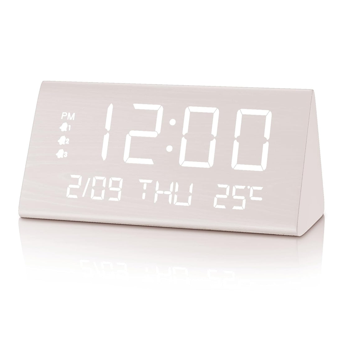 ã€2020 Upgradedã€‘ Digital Wooden Alarm Clock, with 3 Alarm Settings, Electronic LED Time Display, 3 Level Brightness & Temperature, Good for Bedroom, Bedside, Desk, Office, Kids and Families, White