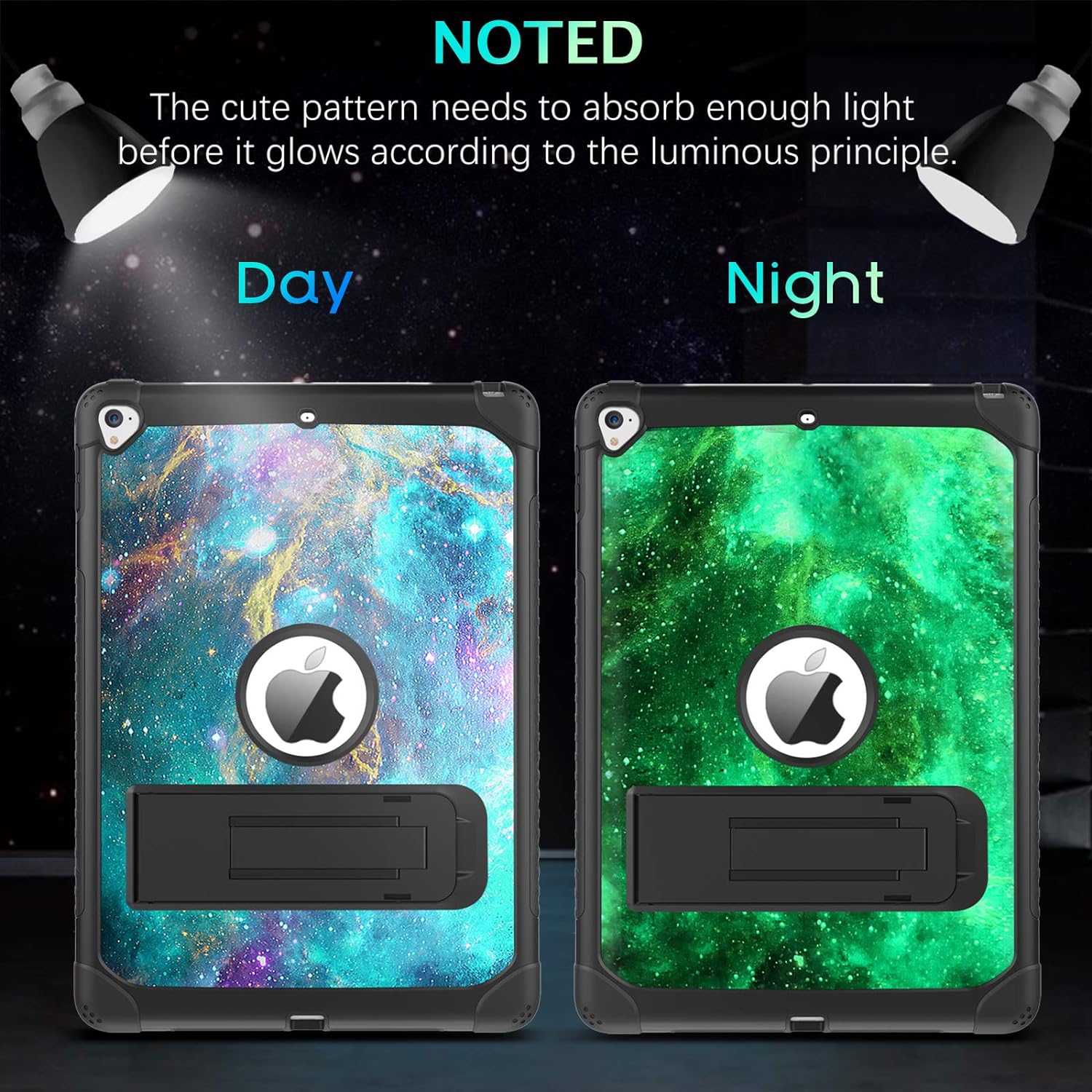 BENTOBEN iPad Air 2 Case, iPad 6th/5th Generation Case, iPad 9.7 2018/2017 Case, iPad Pro 9.7 Case, Glow in The Dark 3 in 1 Shockproof Kickstand Protective Girls Women Boys Men Tablet Cover, Nebula