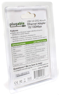 Plugable USB 2.0 OTG Micro-B to 10/100 Fast Ethernet Adapter for Windows Tablets & Raspberry Pi Zero (ASIX AX88772A chipset)