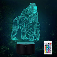 3D Gorilla Lamp Mood Lamp 16 Color Nursery Night Lights Illusion Acrylic LED Table Bedside Lamp, Children Bedroom Desk Decor, Birthday Christmas Gift Cute Toy for Kids Adult