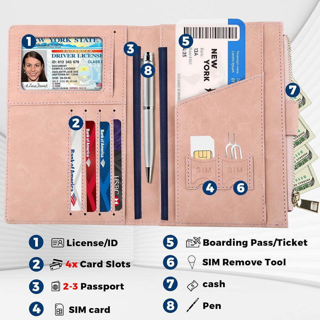PACKOVIA Passport Holder Women, RFID Travel Passport Wallet with Card Slot & Zipper Pocket, Multiple Leather Passport Case Cover for Ladies, Travel Document Organizer for Passport with Luggage Tag