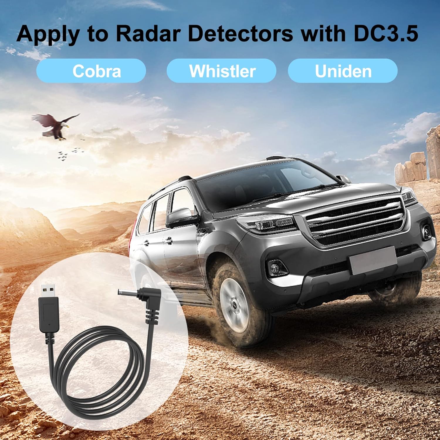 Radar Detector Cable, USB to DC3.5 Plug Cable,for Cobra Whistler Escort Valentine One Uniden Beltronics Radar Detector,Replacement Power Cable for Radar Detectors (DC3.5-3.3ft)