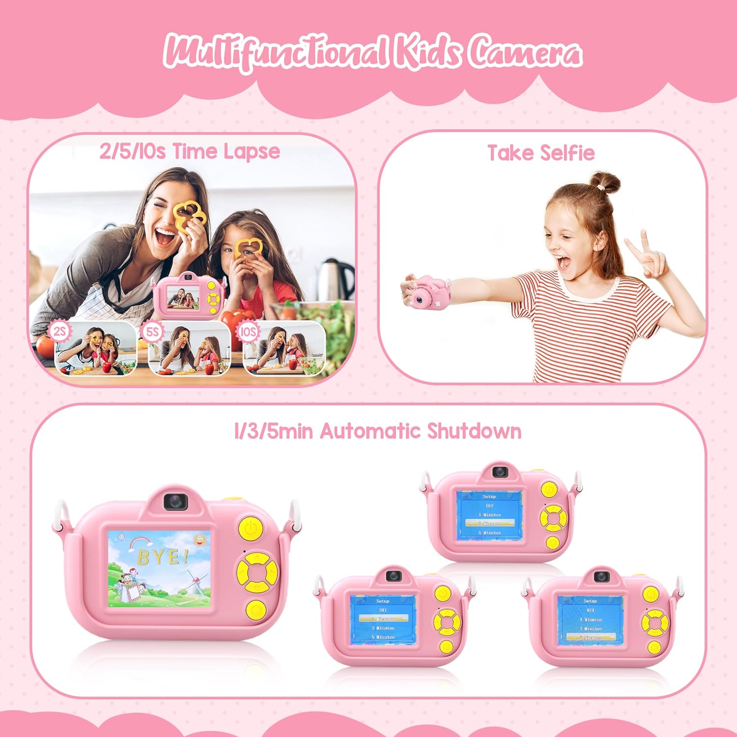 Kids Digital Camera 1080P Camera for Kids with 32GB Card(Pink)