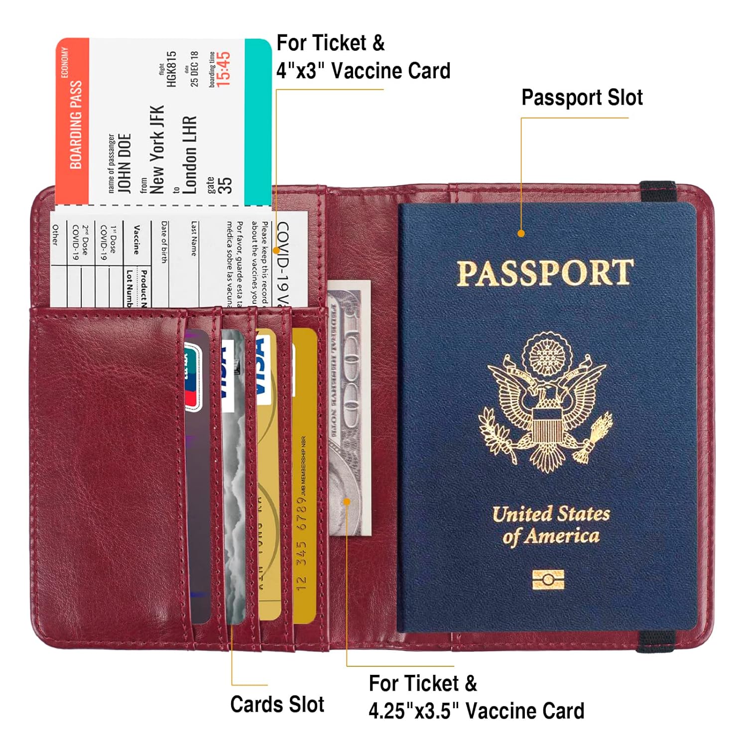FACATH Passport and Vaccine Card Holder Combo, Cover Case, Leather US Passport Holder Cover RFID Blocking ID Card Wallet, Travel Case for Women and Men (Red)