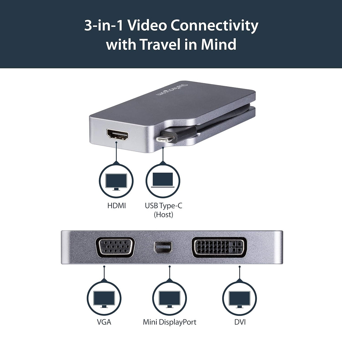 StarTech.com USB C Multiport Video Adapter - Space Gray - USB C to VGA/DVI / HDMI/mDP - 4K USB C Adapter - USB C to HDMI Adapter
