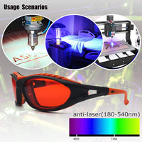 Professional 180nm-540nm OD 6+ Violet / Blue /Green Laser Safety Glasses for 405nm, 445nm, 450nm,473nm, 532nm Laser Lightweight and Fashion Design