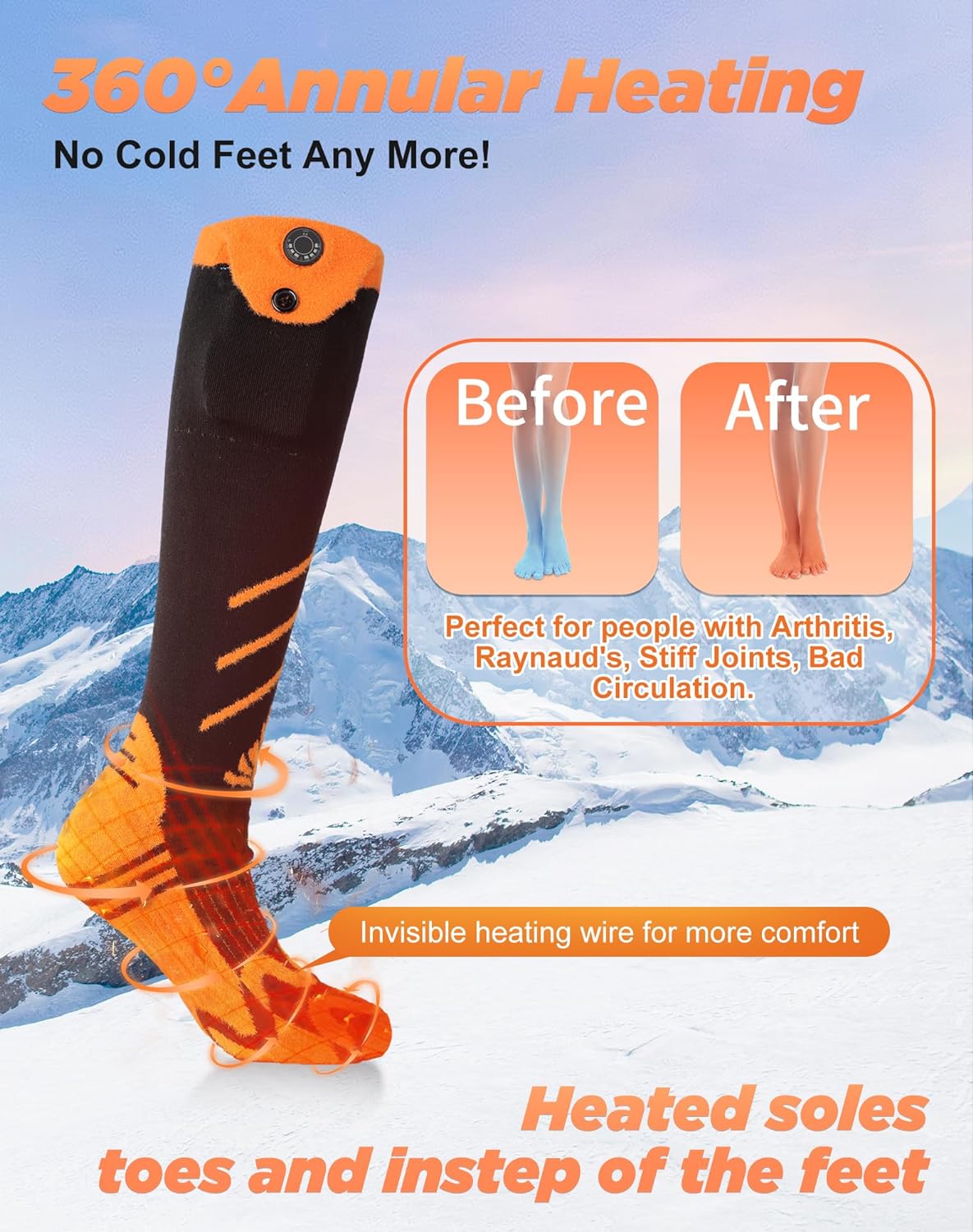 COFIT Electric Heated Socks Rechargeable, Men Women Thermal Foot Warmer Washable Stockings Smart App Control 7.4V 2500mAh Battery Powered Socks for Winter Hunting Skiing Ice Fishing Camping Hiking