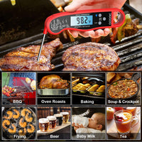 Digital Instant Read Meat Thermometer, Waterproof Ultra Fast Food Thermometer with Backlight and Calibration, Kitchen Cooking Thermometer Probe for Grilling Oven Smoker BBQ, Red