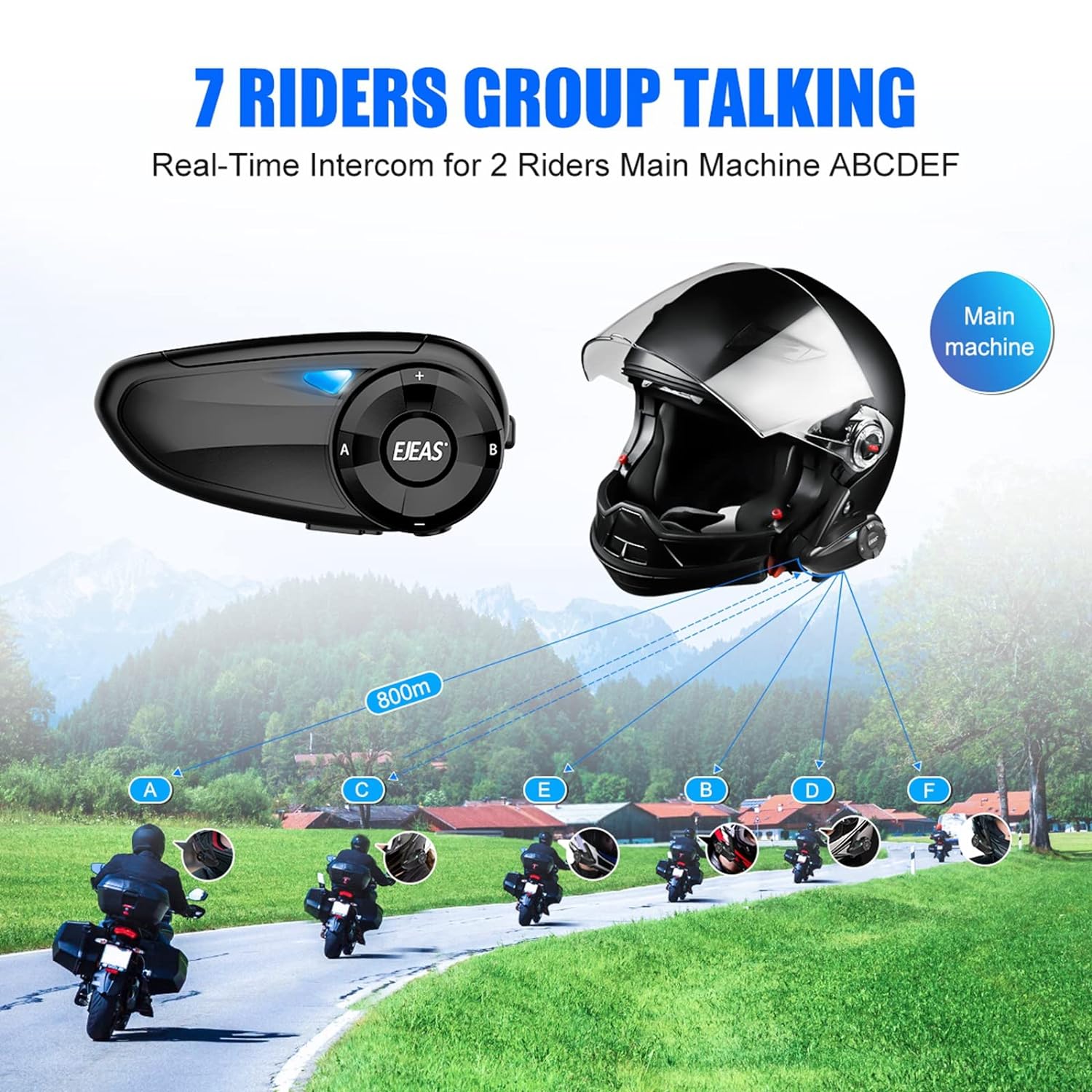 EJEAS Q7 Motorcycle Helmet Headset Intercom, Bluetooth 5.1 Motorbike Helmet Interphone Communication System Connect Up to 7 Riders(2 Pack)