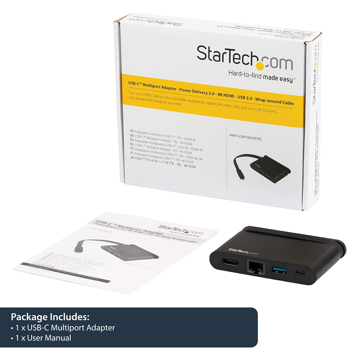 StarTech.com USB C Multiport Adapter with HDMI - 4K - Mac/Windows - 1xA + 1xC - 100W PD 3.0 (92W