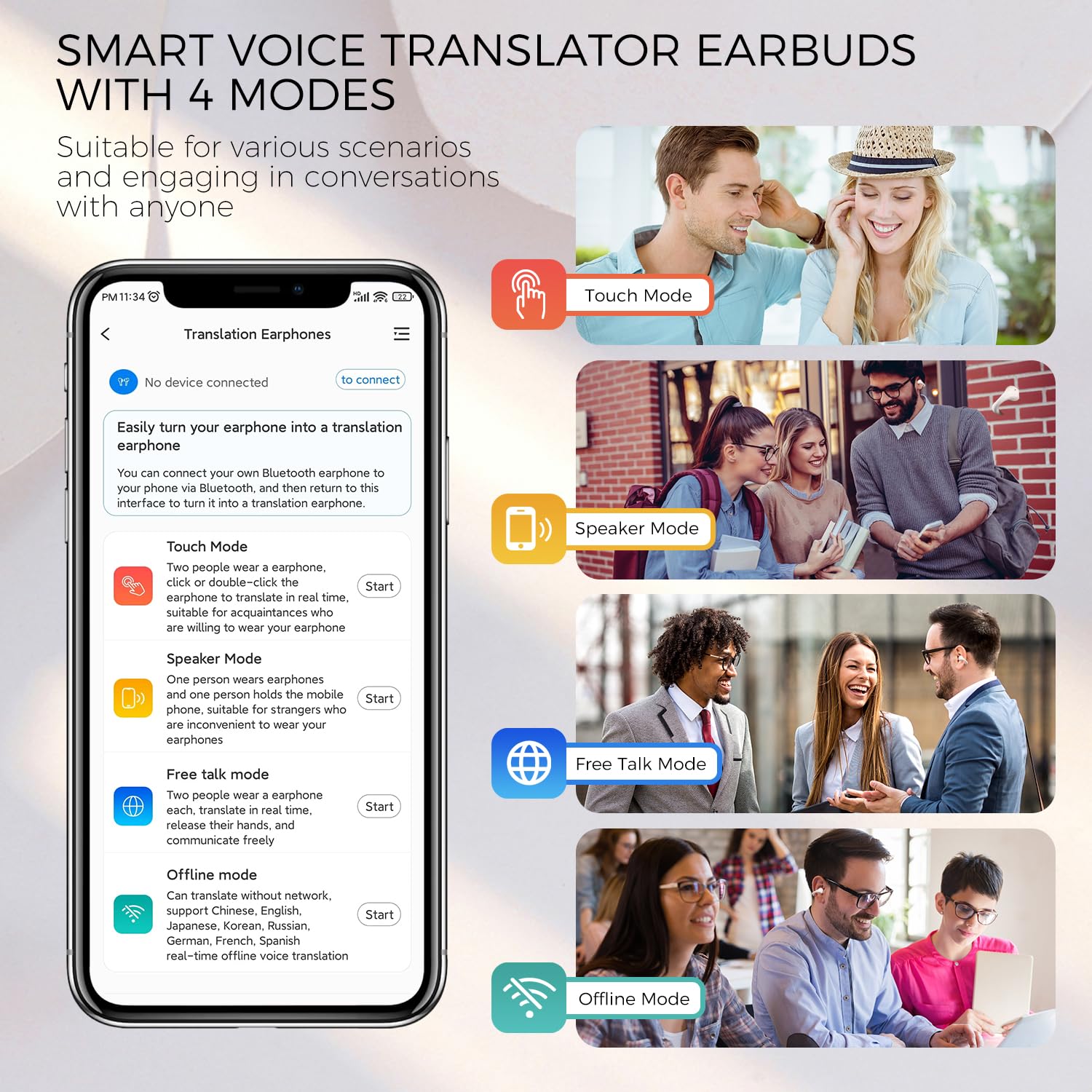 Language Translator Earbuds Offline Translator Language Translator Device with 74 Languages & 70 Accent 144 Languages Online Instant Voice Language Translator with Bluetooth & APP Translator Earbuds