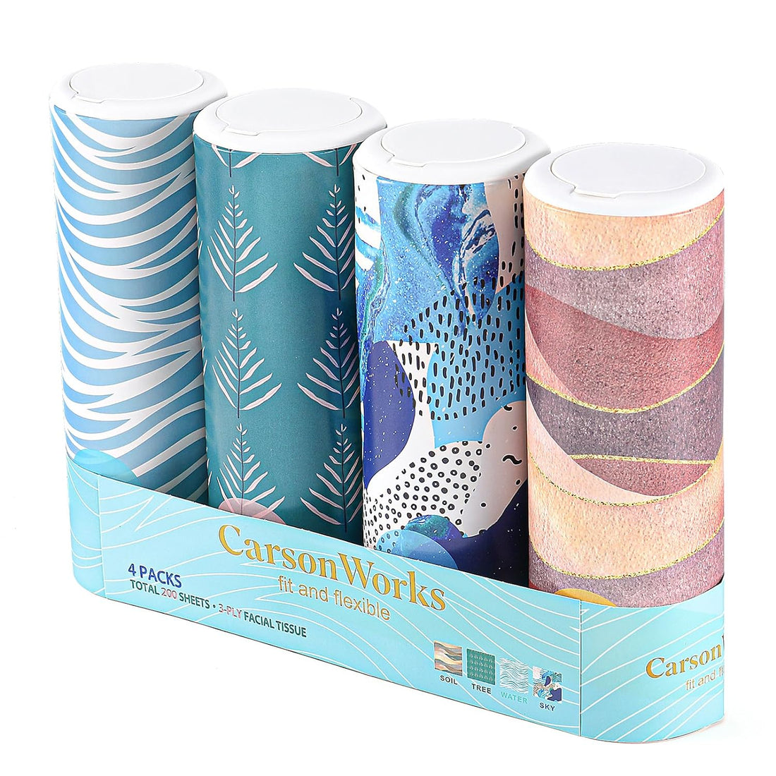 CarsonWorks Car Tissue Holder 4 Packs Round Box Tissues Cylinder Fit for Car Cup Holder, Home Small Tissue Dispenser with Refill Facial Tissues