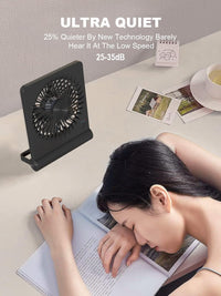 Tevelecin Small Desk Fan, 2000mAh Rechargeable USB Fan Battery Operated,Ultra Quiet, Strong Wind, 3 Speeds Travel Fan