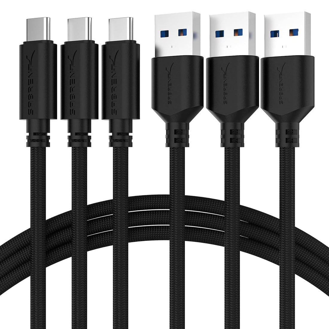 SABRENT [3-Pack 22AWG Premium 3ft USB-C to USB A 3.0 Sync and Charge Cables [Black] (CB-C3X3)
