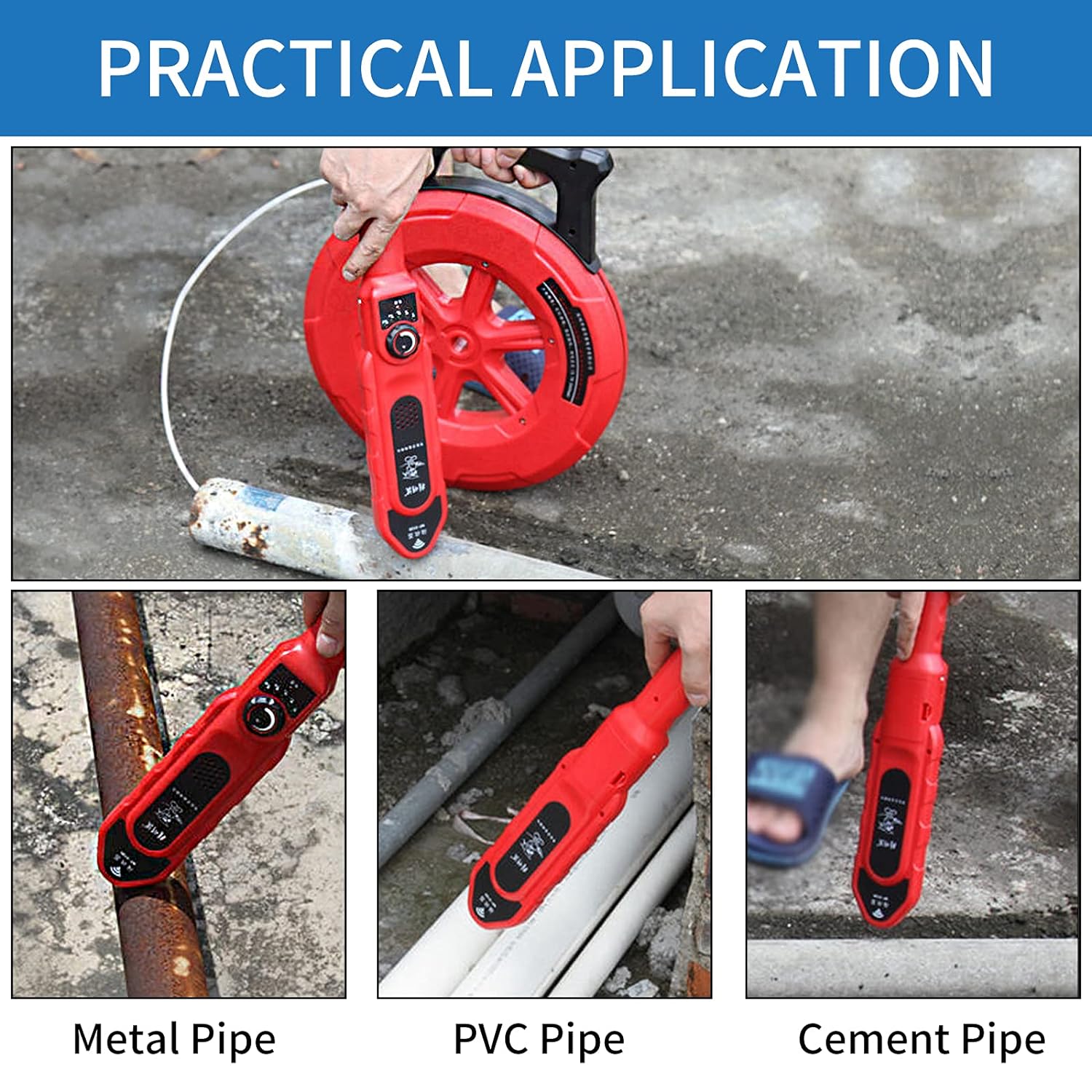 Yeipower Pipe Blockage Detector Locators-Sensor - Water Pipe Wall Scanner 30M Pipeline Detector Metal PVC Water Pipes Clogging Tool (30M)