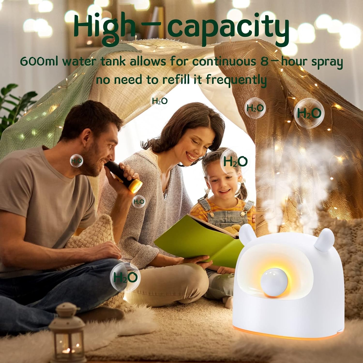 KUNWFNIX Mini Cute Humidifier - Quiet Ultrasonic Humidifier with Night Light, 2 Mist Modes, Auto Shut-off, 500ml Capacity Rain Cloud - RH30, Plants,Bedroom/babies,Nursery/office