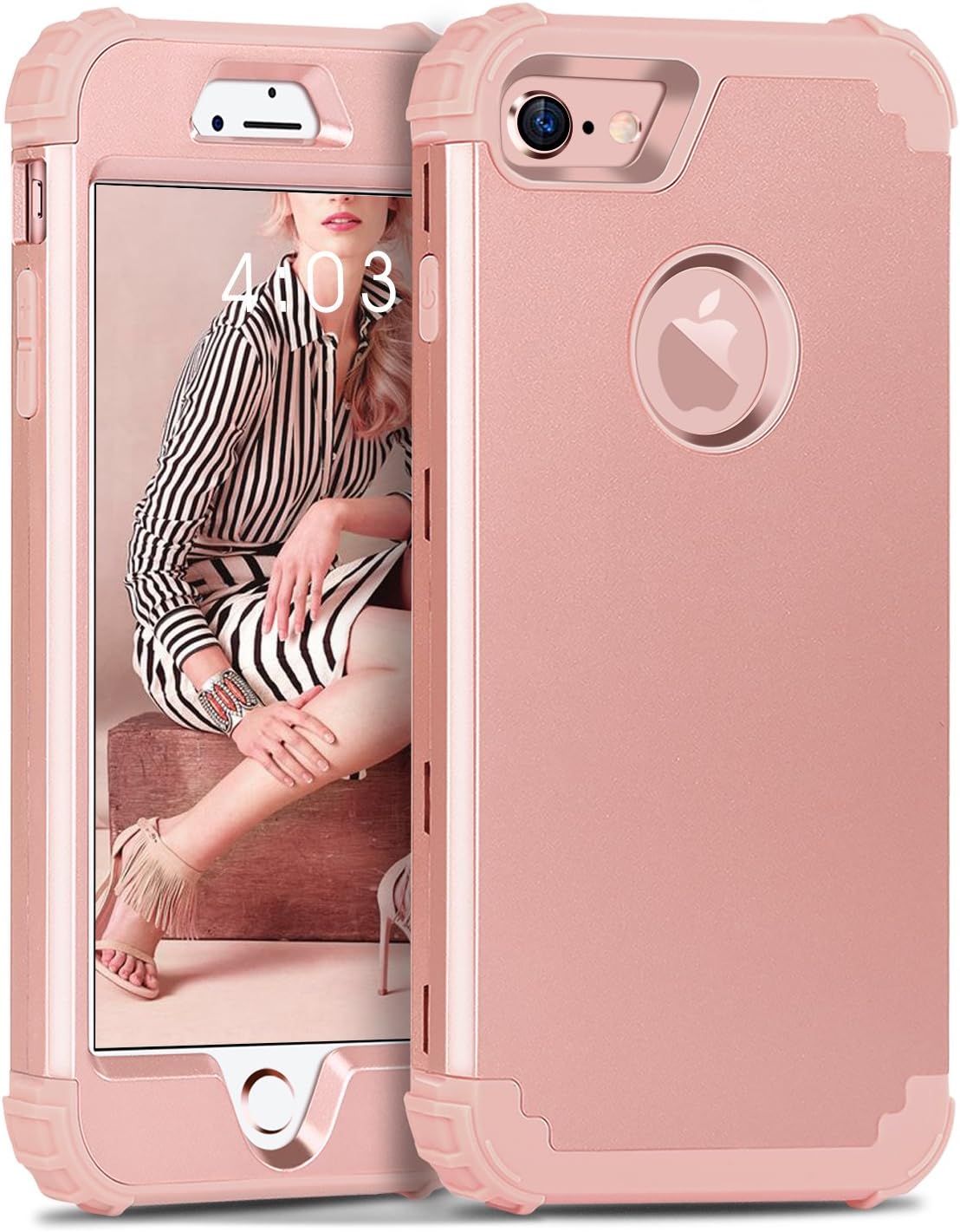 iPhone 8 Case, iPhone 7 Case, BENTOBEN 3 in 1 Hybrid Hard PC Cover & Soft Silicone Bumper Heavy Duty Slim Shockproof Full Body Rugged Protective Phone Case for iPhone 7 & iPhone 8 (4.7Inch), Rose Gold