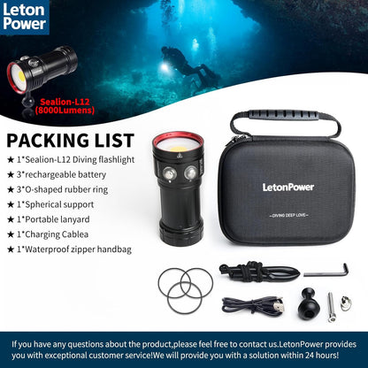Diving Flashlight: L12 8000Lumens Dive Light – Back View