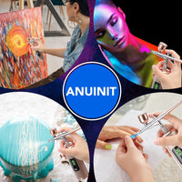 ANUINIT 36PSI Dual-Action Mode Airbrush Kit with Compressor LCD Screen Handheld Airbrush for Nails, Makeup, Painting, Cake Coloring, Upgraded Cordless Portable Anti-Slip Rechargeable Airbrush