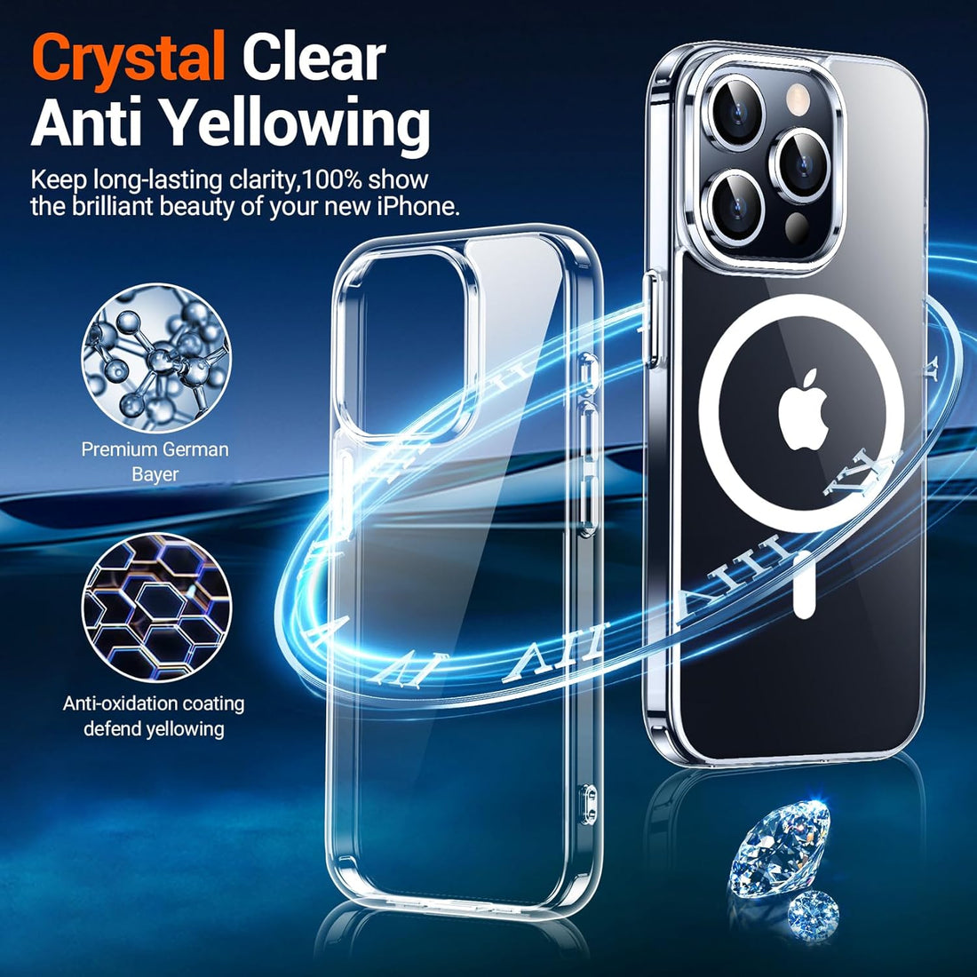 Temdan Magnetic for iPhone 15 Pro Case,[Compatible with Mag-Safe][Anti-Yellowing][10FT Military Grade Drop Protection] Slim Fit Yet Protective Shockproof Bumper Phone Case 6.1 inch 2023-Clear