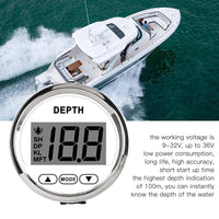 Depth Sounder, IP67 Waterproof Depth Sounder Transducer with Anti Fog Glass, SH, DP, KL, UN Function Mode, DC 12V Depth Sounder with White Backlight for Yachts Boats