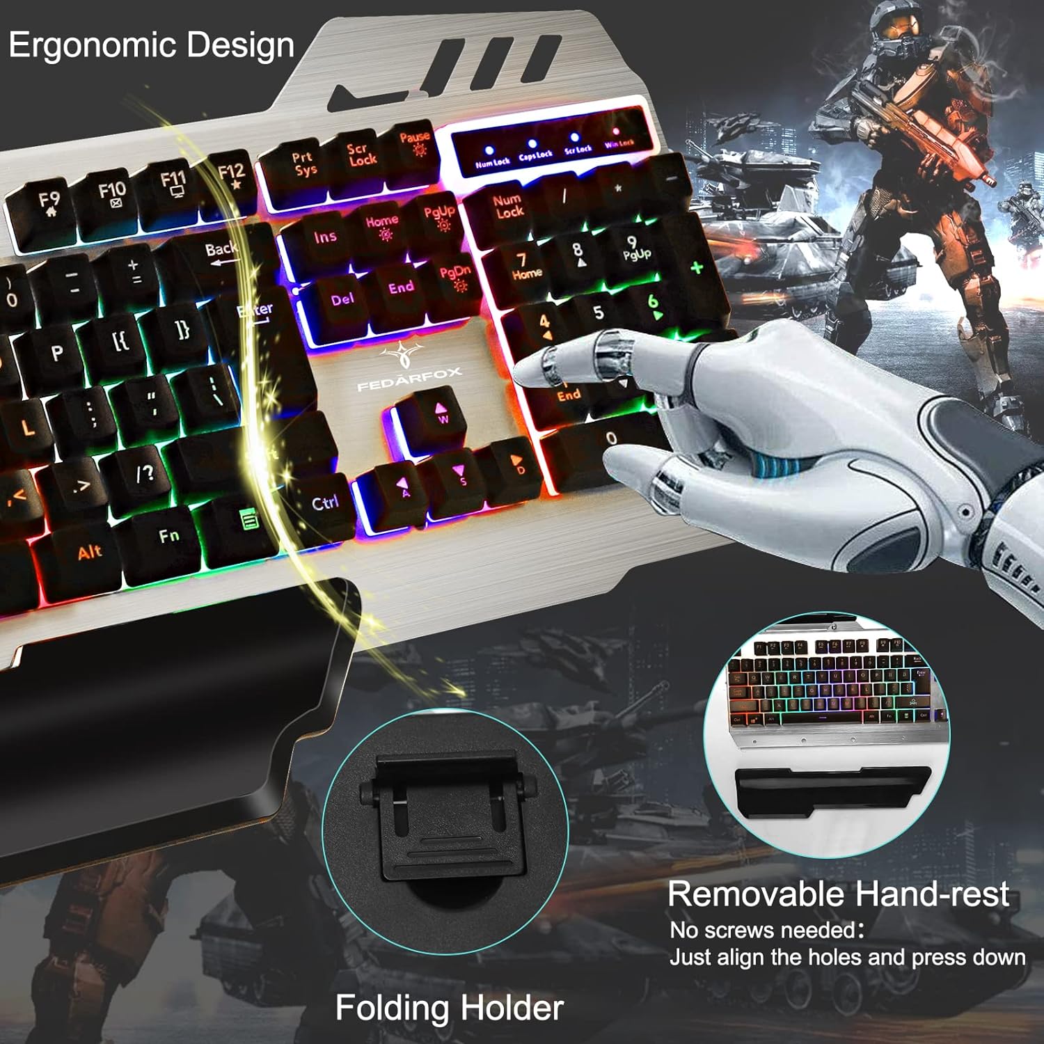 Keyboard and Mouse Combo, FEDARFOX Compact Full Size Gaming Rainbow Keyboard and Mouse Set Backlit Illuminated Mice Mechanical Keyboard for Windows, Computer, Desktop, PC, Notebook (Black)