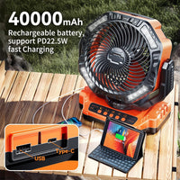 Camping LED Fan with Light, 20000mAh Rechargeable Battery Powered Outdoor Tent Fan with Light and Hook, 4 Speed, Personal USB Desk Fan for Camping, Fishing, Power Outage,Hurricane, Worksite