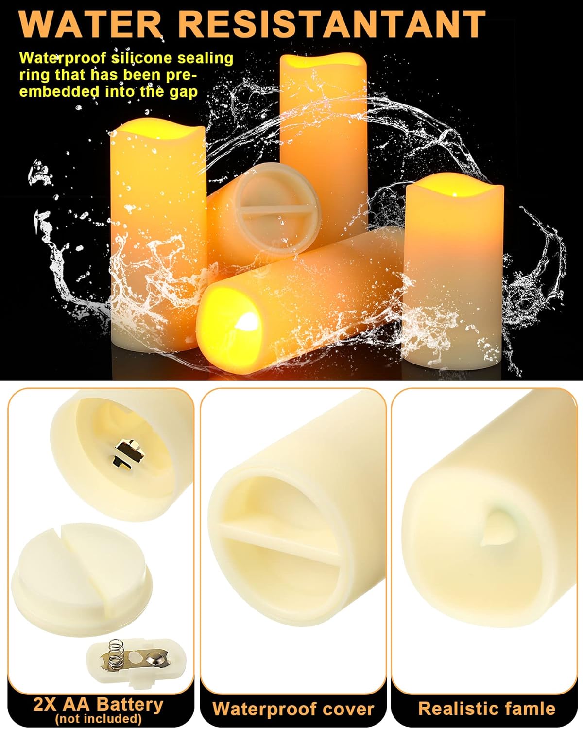 24 Pieces Waterproof LED Candles with 4 Remote and Timers, Outdoor Flickering Flameless Candles, Realistic Battery Operated Pillar Candles for Wedding Halloween Christmas Home Decorations, 3 Sizes