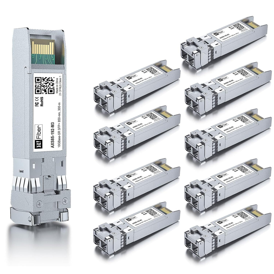10 Pack 10G Multimode SFP+ LC Module, 10GBase-SR Fiber Transceiver for Cisco SFP-10G-SR, Meraki MA-SFP-10GB-SR, Ubiquiti UniFi UF-MM-10G, Mikrotik, Netgear and More (MMF,850nm,300m,DDM)