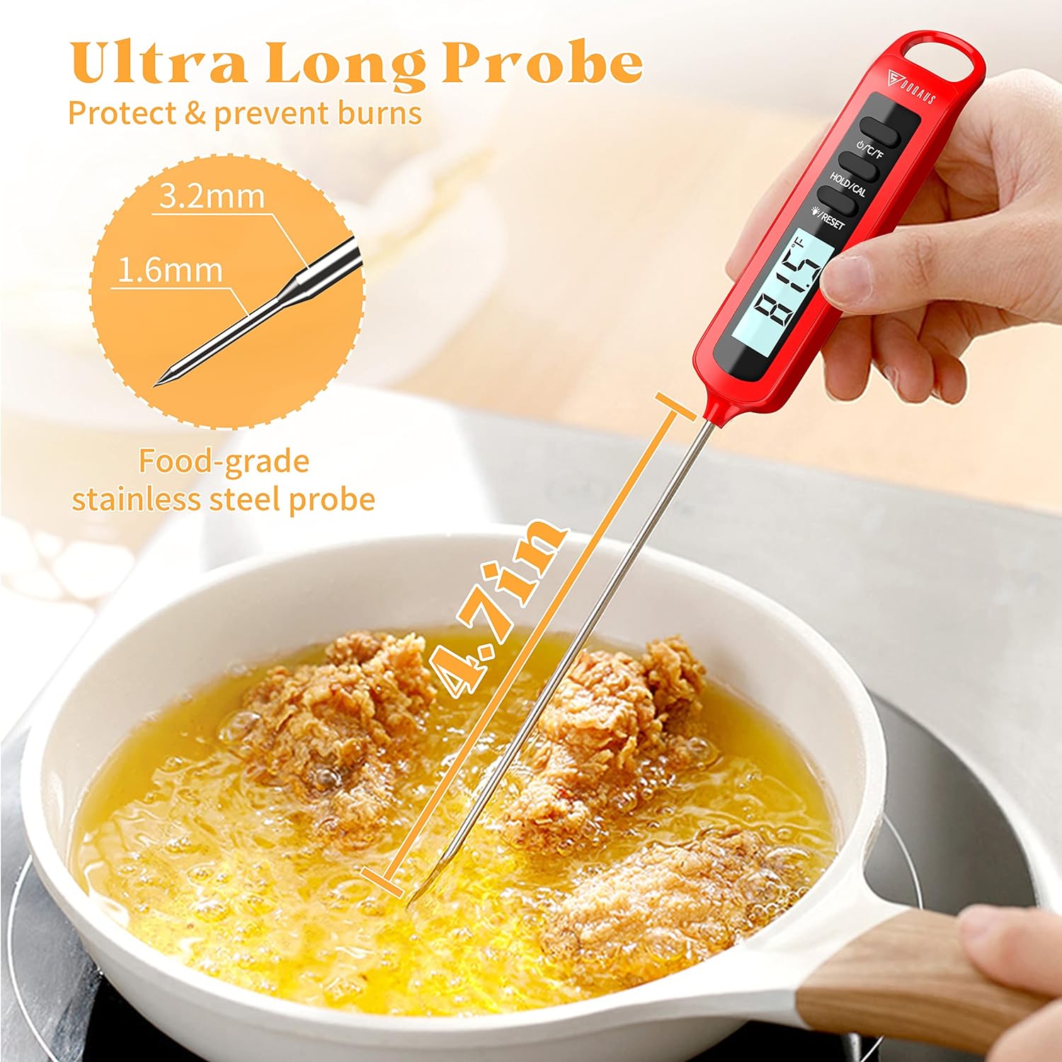 DOQAUS Meat Thermometer, 3s Respond Digital Cooking Thermometer, IPX6 Waterproof Instant Read Food Thermometer Temperature Probe with Backlit & Calibration, Kitchen Thermometer Probe for Turkey/Candy