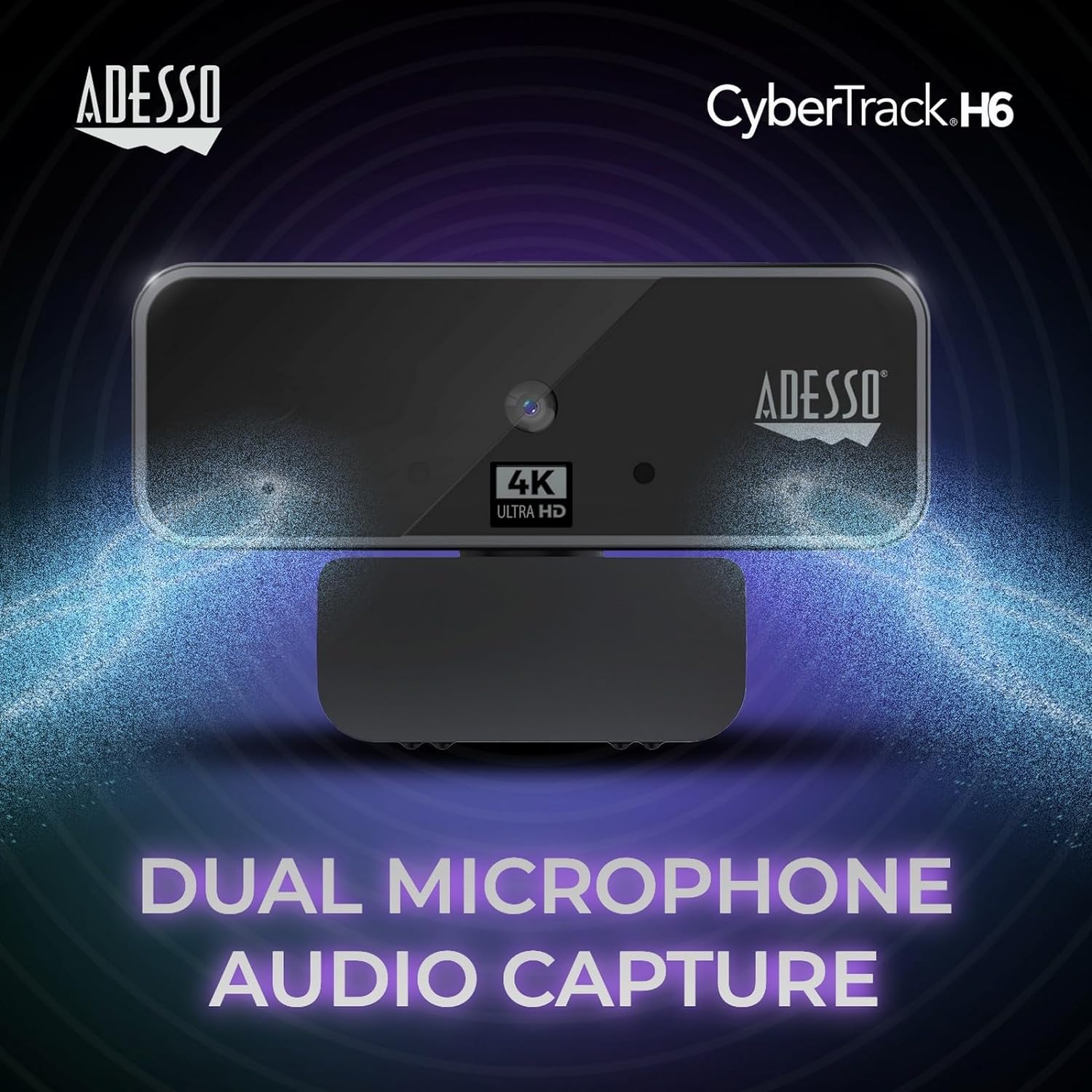 Adesso Cybertrack H6 4K Ultra HD USB Webcam with Built-in Dual Microphone & Privacy Shutter Cover, Black