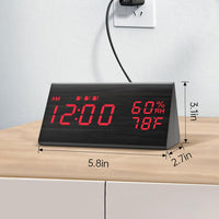 Digital Alarm Clock, with Wooden Electronic LED Time Display, 3 Alarm Settings, Humidity & Temperature Detect, Wood Made Electric Clocks for Bedroom, Bedside, Red Digit Display