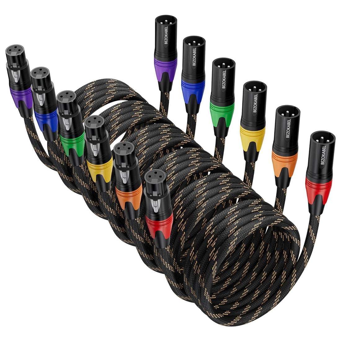XLR Cable, Microphone Cables 25ft 6 Pack, BEZOKABLE Braided XLR Male to Female 3 Pin Colorful Connector Compatible with Microphones, Mixer, Speaker Systems and More