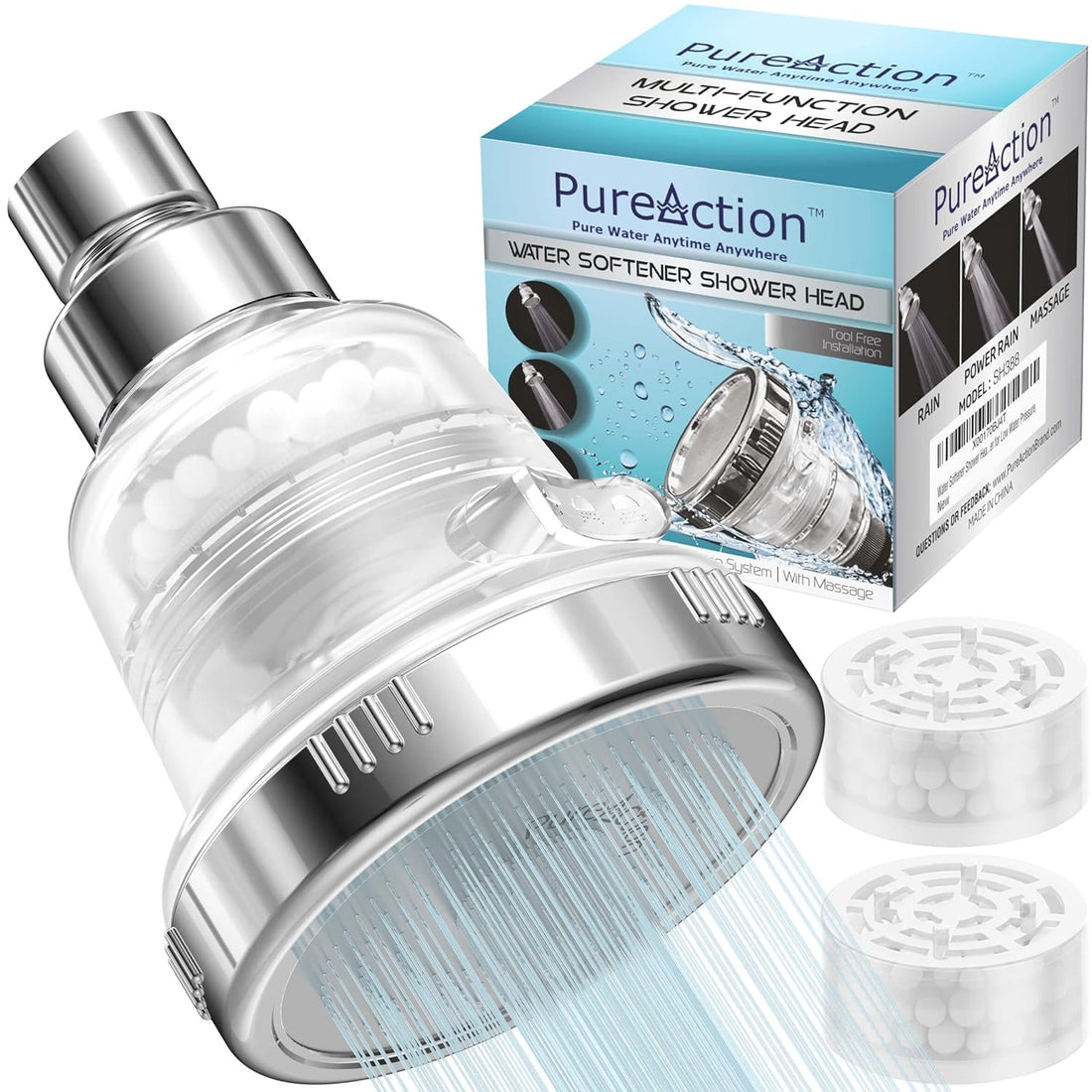 PureAction Wall Mounted Filtered Shower Head with 3 High Pressure Flow/Spray Setting and 10000 Gallon Filter - Filters Chlorine, Removes Hard Water, Prevents Hair & Skin Dryness