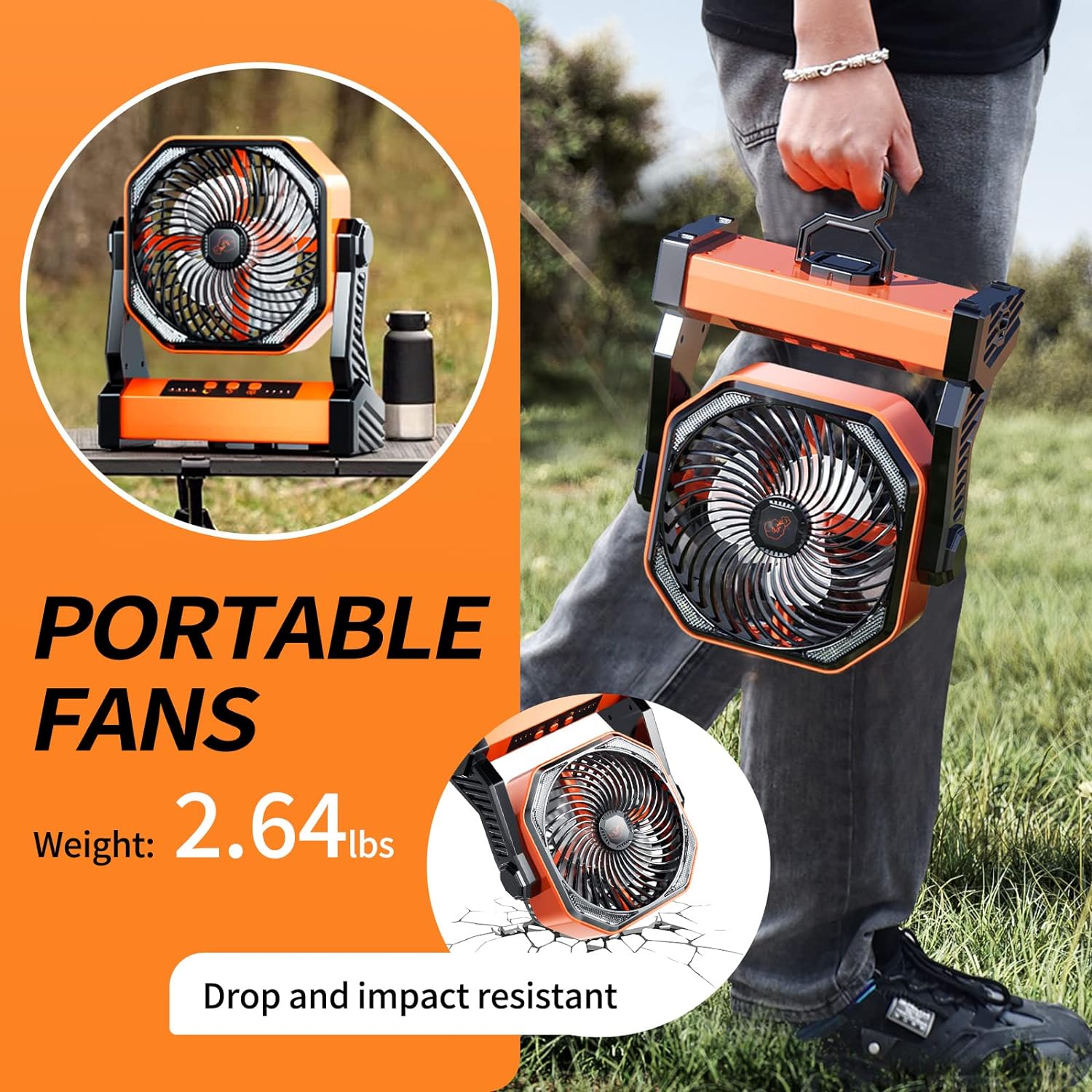 Doublepow Camping Fan with LED Light, 20000mAh Rechargeable Battery Powered Outdoor Tent Fan with Light and Hook, 270° Pivot, 4 Speed, Personal USB Desk Fan for Camping, Fishing, Power Outage, Hurricane, Worksite