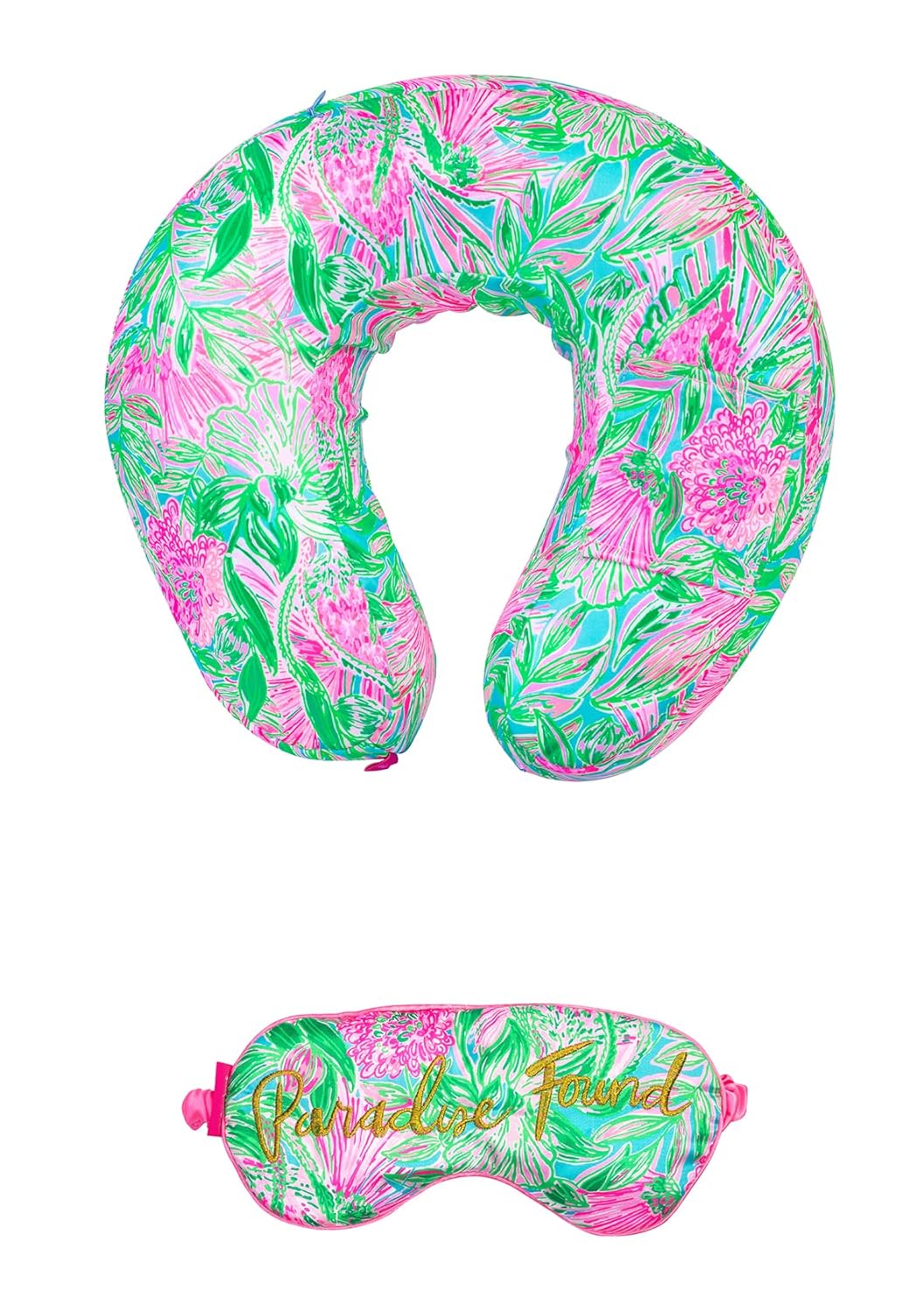Lilly Pulitzer Travel Pillow and Eye Mask Set, Plush Neck Pillow and Adjustable Sleeping Mask, Cute Travel Accessories for Airplane, Coming in Hot