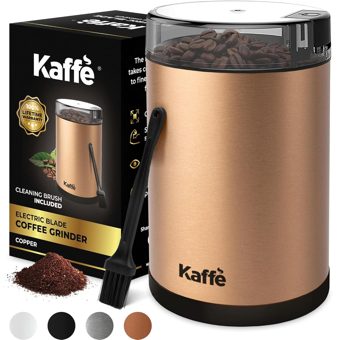 Sponsored Ad - Kaffe Electric Coffee Grinder - Copper - 3oz Capacity with Easy On/Off Button. Cleaning Brush Included!