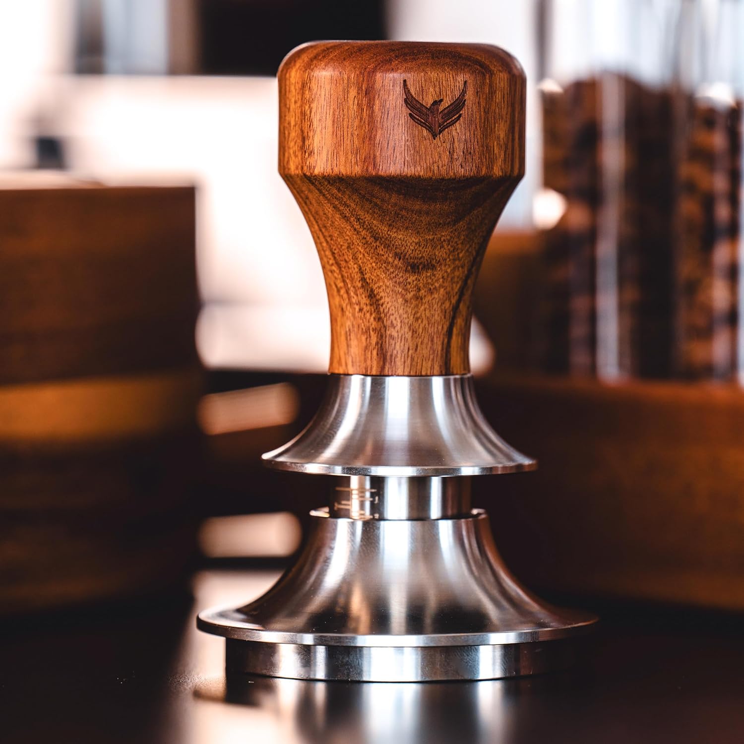 KNODOS 58.35mm Espresso Tamper For Espresso Machine- Perfect Fit With 58mm Portafilter Basket - Spring Loaded Adjustable Depth Wooden Handle Espresso Accessories For Coffee Bar Barista Espresso Tools