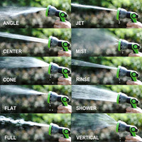 FUNJEE Garden Hose Nozzle, Thumb Flow Control Sprayer, On/Off Valve Spray Nozzle, Quick Connector, High-Pressure, for Watering Plants & Lawns (ABS SET(1+10 Pattern), Green)