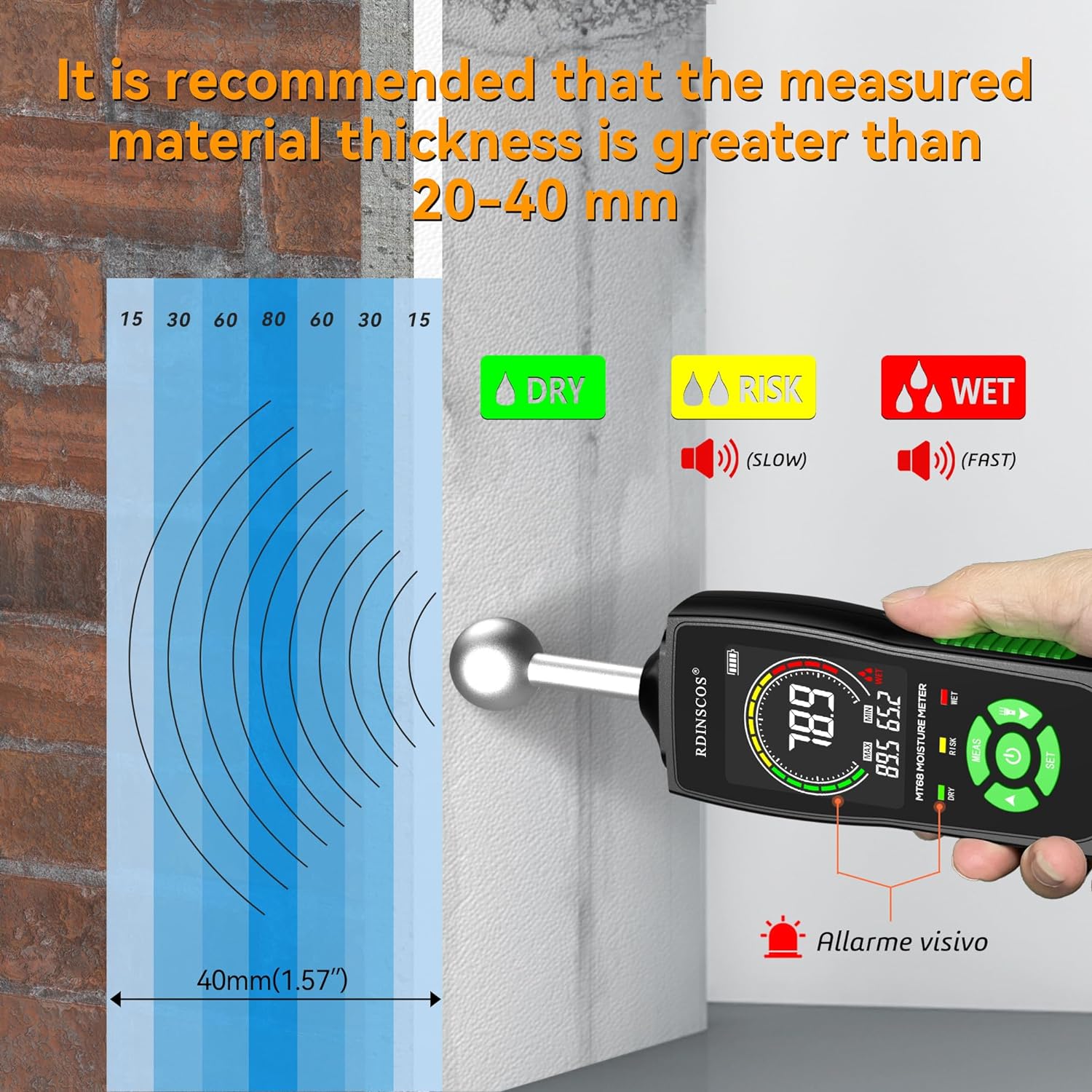 Drywall Moisture Meter Ball-Probe Wood Moisture Tester for Floor Paper Cerimic Ceiling Firewood Cardboard Humidity Building Material (Blackgreen)