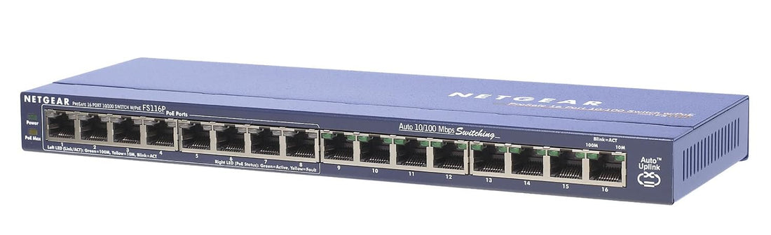 Netgear FS116PEU ProSafe 16-Port 10/100 Desktop Switch with 8-Port PoE (Blue)