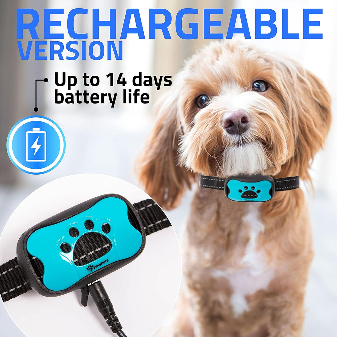 PawPets Rechargeable Anti Bark Collar - No Shock Training Dog Collar - Humane with Vibration and Sound Barking Collar for Small Medium Large Dogs - 2 Pack (Rechargeable)