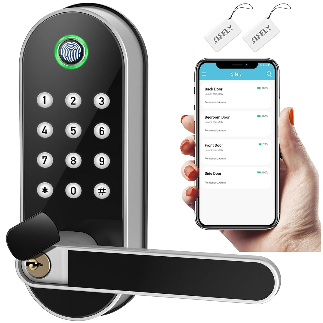 Sifely Keyless Entry Door Lock, Keypad Door Lock, Keyless Door Lock, Fingerprint Door Lock, Biometric Door Lock, Keypad Entry Door Lock, Passcode Code Door Lock, Digital Smart Door Lock (Smart Lock)