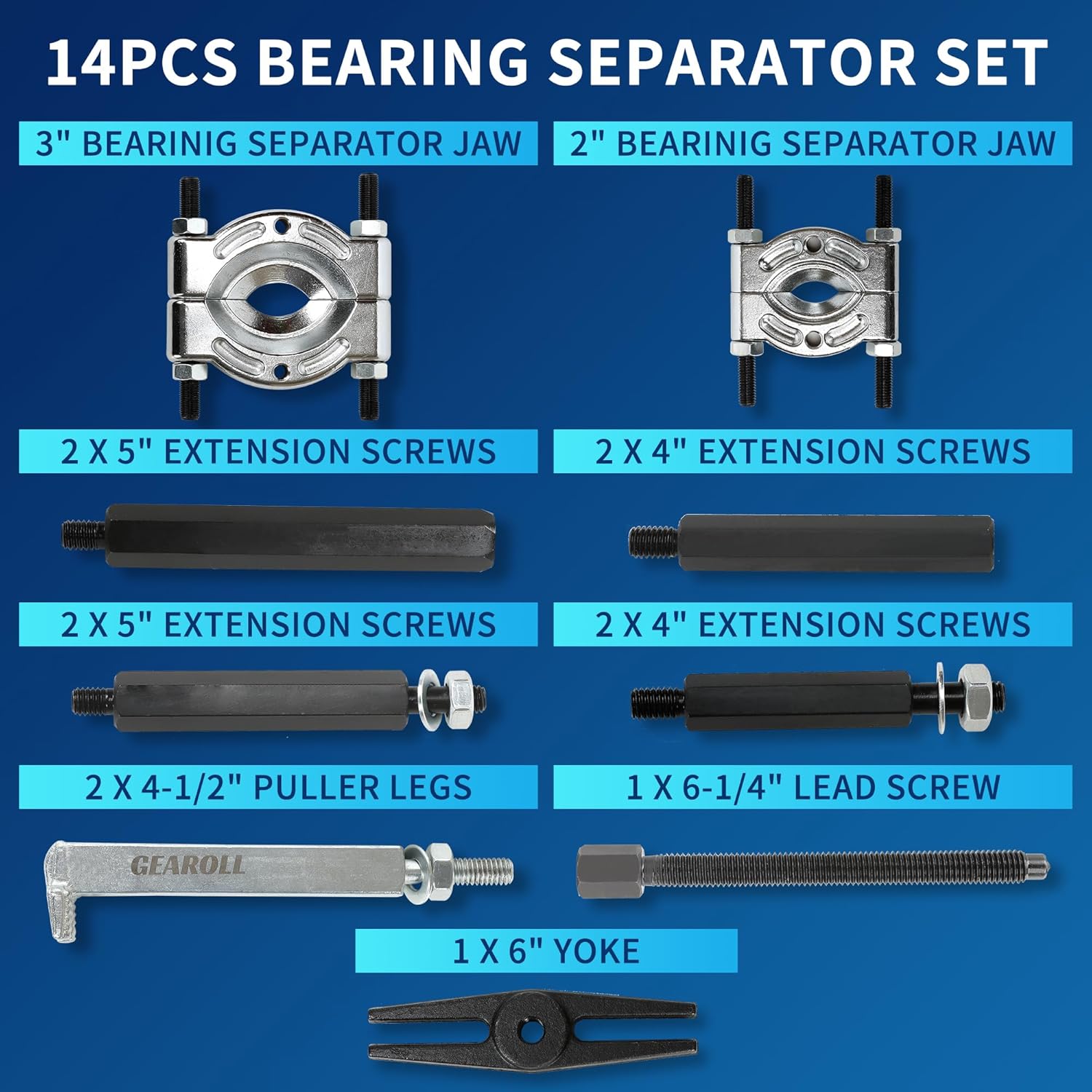 14Pcs Bearing Puller Set: 5 Ton Capacity Bearing Splitter – Side View