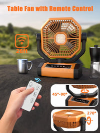 Battery Operated Fan - 9-Inch Rechargeable Fan Portable - 60Hrs 20000mAh Camping Fan with Light - Outdoor - Tent Fan for Camping with Remote, 4 Speeds, 4 Timing, Shaking Head Camp Fan for Tent