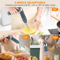 Cordless Immersion Blender: 3-in-1 Rechargeable Cordless Hand Blender, 21-Speed & 3-Angle Adjustable with Chopper, Beaker, Whisk, Beater for Milkshakes | Smoothies | Soup Baby Food (Grey)