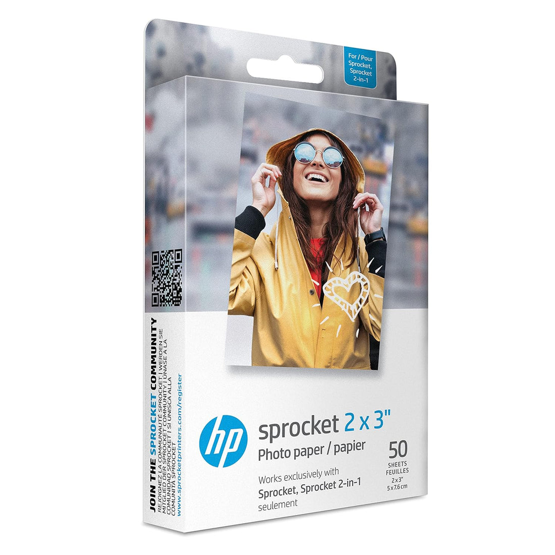 HP Sprocket Photo Paper for Sprocket Portable Photo Printer, (2x3-inch), Sticky-Backed 50 sheets